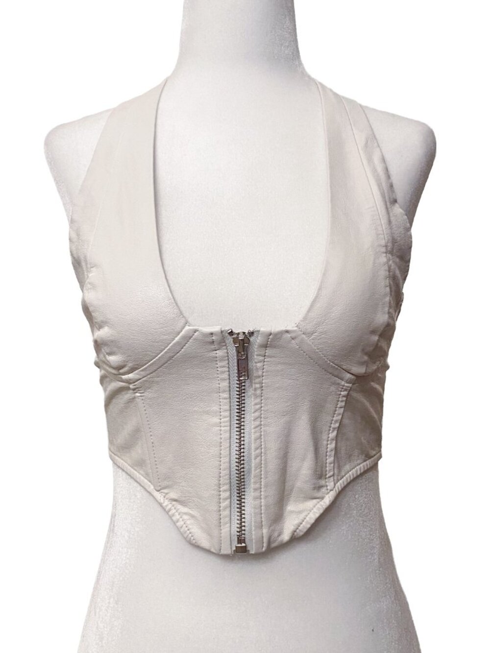 EDIKTED White Vegan Faux Leather Halter Bustier Top Sz S